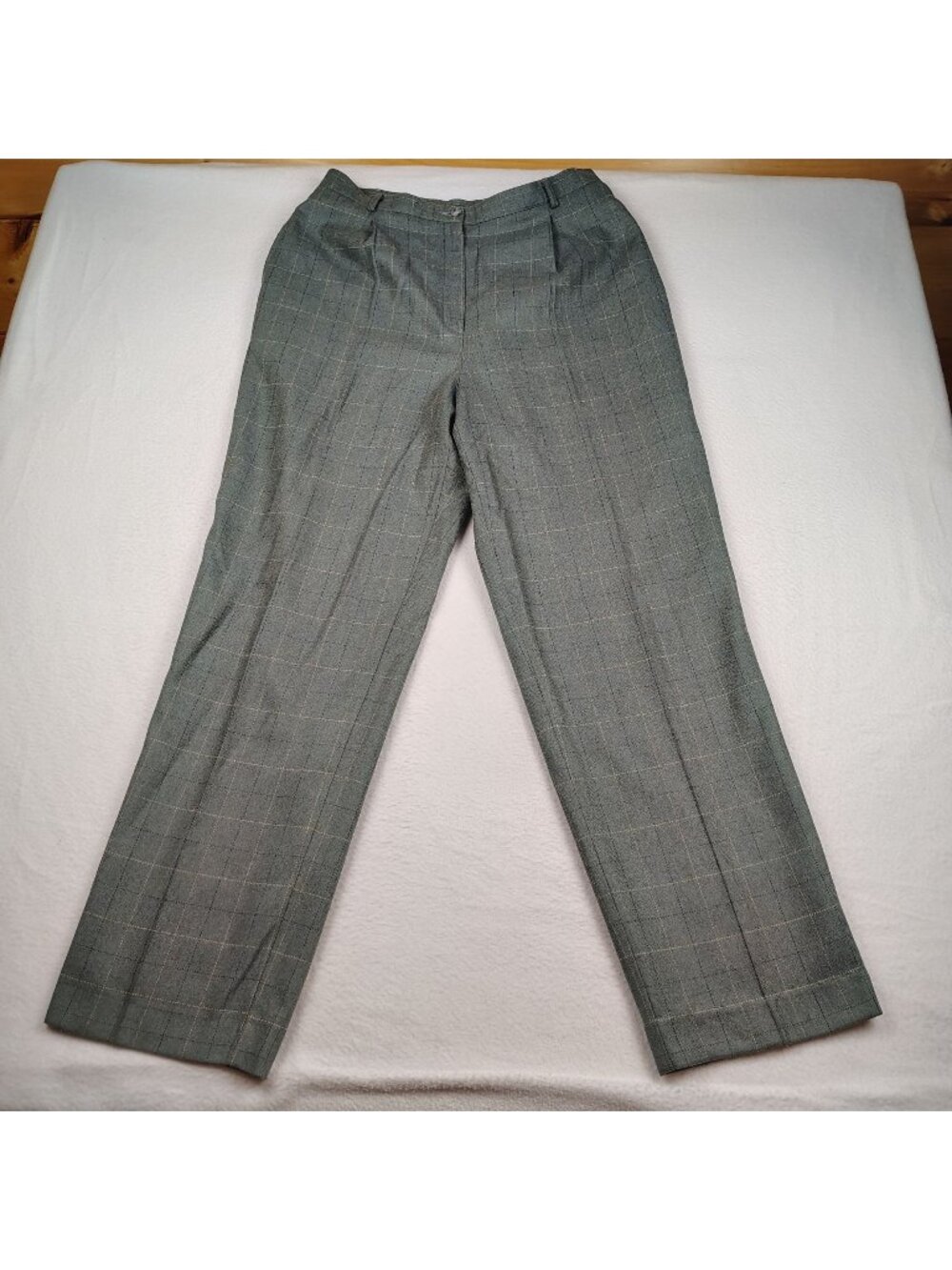 VTG Liz Claiborne Liz Sport Wool Blend Trousers Green/Gray Plaid Womens 14